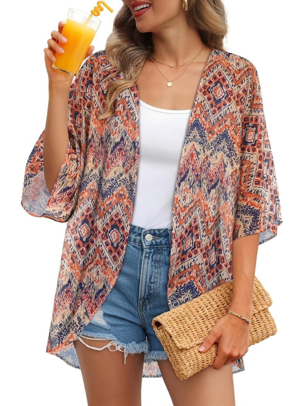 Womens Kimono Cardigans Beach Cover ups Swimwear Puff Sleeve Loose Casual Summer